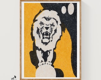Brullende leeuw Matchbox Art Print, Russische vintage propaganda (woonkamerdecor)