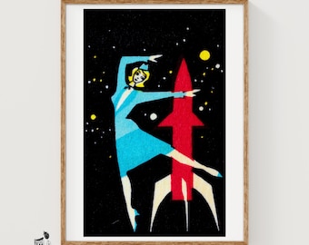 Rocket Dancer - Matchbox Print - Aesthetic Wall Art - Vintage Eastern Europe Art - Matchbox Wall Poster - Vintage Poster Print