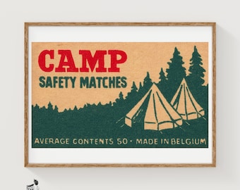 Camp - Matchbox Print - Sweden Wall Art - Vintage Sweden Art - Matchbox Wall Poster - Vintage Poster Print