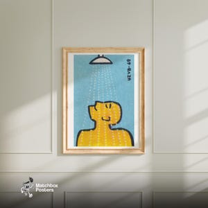 Mężczyzna pod prysznicem – czeski plakat vintage z pudełka zapałek, wydruk na pudełku zapałek, wydruk artystyczny, dekoracja łazienki, sztuka ścienna, plakat do łazienki zdjęcie 7