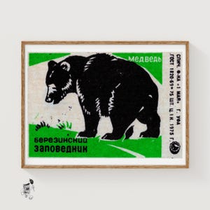 Black Bear - Matchbox Print - Aesthetic Wall Art - Vintage Eastern Europe Art - Matchbox Wall Poster - Vintage Poster Print