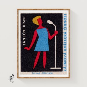 Woman Singing - Matchbox Print - Czech Wall Art - Vintage Czech Art - Matchbox Wall Poster - Vintage Poster Print