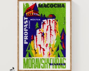 Stylized Depiction Of A Gorge Czechoslovakia 1960s-70s Matchbox Label - Vintage Art Print | Folk Art