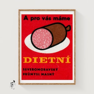 Big Sausage - Matchbox Print - Aesthetic Wall Art - Vintage Czech Art - Matchbox Wall Poster - Vintage Poster Print