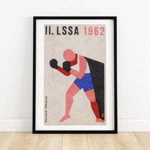 Vintage Boxer With Gloves - Matchbox Print - Czech Wall Art - Vintage Czech Art - Matchbox Wall Poster - Vintage Poster Print