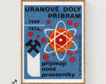 Atomic Symbol Matchbox Art Print, Czech Vintage Constructivist (Industrial Decor)