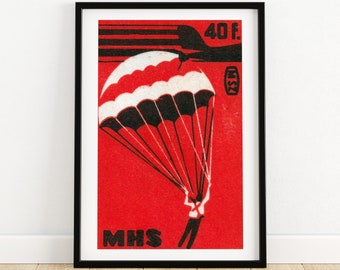 Parachuter - Matchbox Print - Aesthetic Wall Art - Vintage Eastern Europe Art - Matchbox Wall Poster - Vintage Poster Print