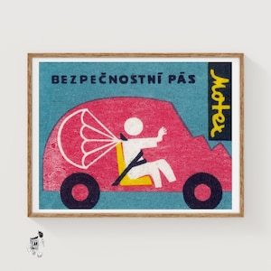 Seatbelt Safety - Matchbox Print - Aesthetic Wall Art - Vintage Eastern Europe Art - Matchbox Wall Poster - Vintage Poster Print