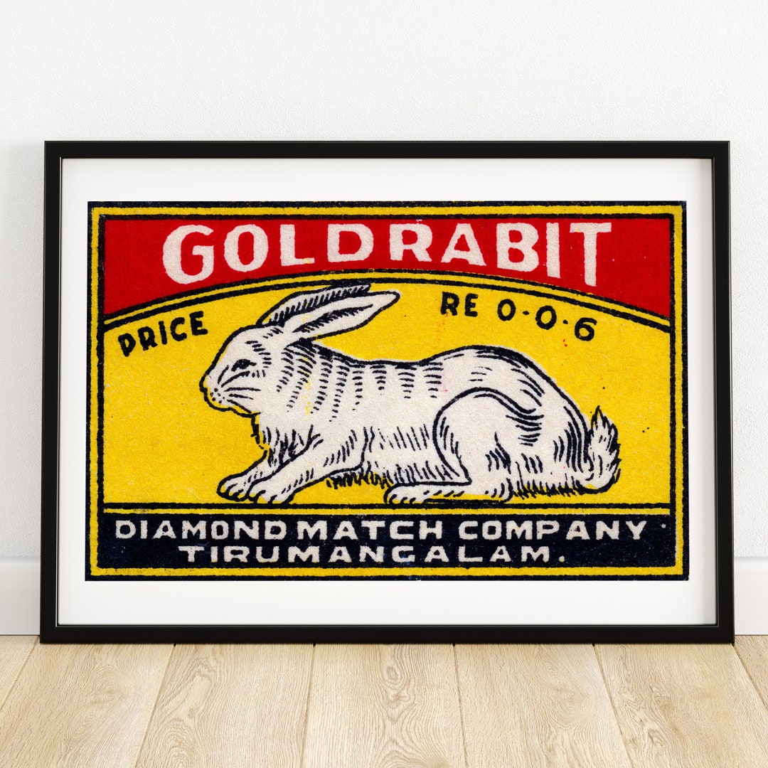 Gold Rabbit Matchbox Print Aesthetic Wall Art Vintage India Art ...