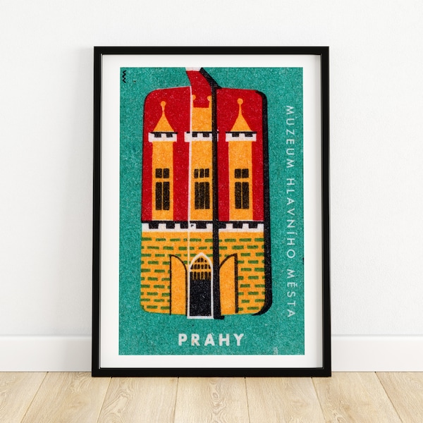 Château de Prahy - impression boîte d'allumettes - art mural tchèque - art tchèque vintage - affiche murale boîte d'allumettes - impression poster vintage