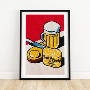 Beer, Bread and Cheese - Matchbox Print - Aesthetic Wall Art - Vintage Kitchen Art - Matchbox Wall Poster - Vintage Poster Print