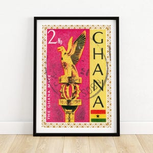 Goldener Adler Statue - Vintage Ghana Kunst - Briefmarke Druck - Ästhetische Wandkunst - Briefmarke Wand Poster - Vintage Afrikanische Kunst