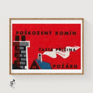 Schoorsteen met rook Matchbox Art Print, Czech vintage constructivist (industrieel decor)