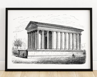 Roman-Corinthian Temple, Nimes - Architectural Illustration - Historical Wall Art - Unique Home Decor