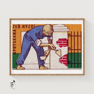Brick Worker - Matchbox Print - Aesthetic Wall Art - Vintage Art - Matchbox Wall Poster - Vintage Poster Print