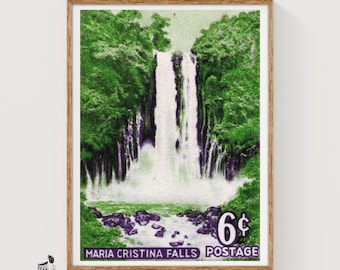 Maria Cristina Falls Matchbox Art Print, Filipino Vintage Folk Art (Nostalgic Decor)