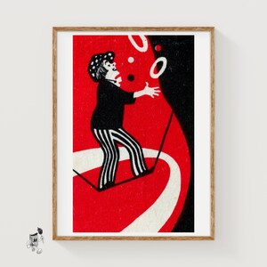 Tightrope Juggler - Matchbox Print - Aesthetic Wall Art - Vintage Eastern Europe Art - Matchbox Wall Poster - Vintage Poster Print