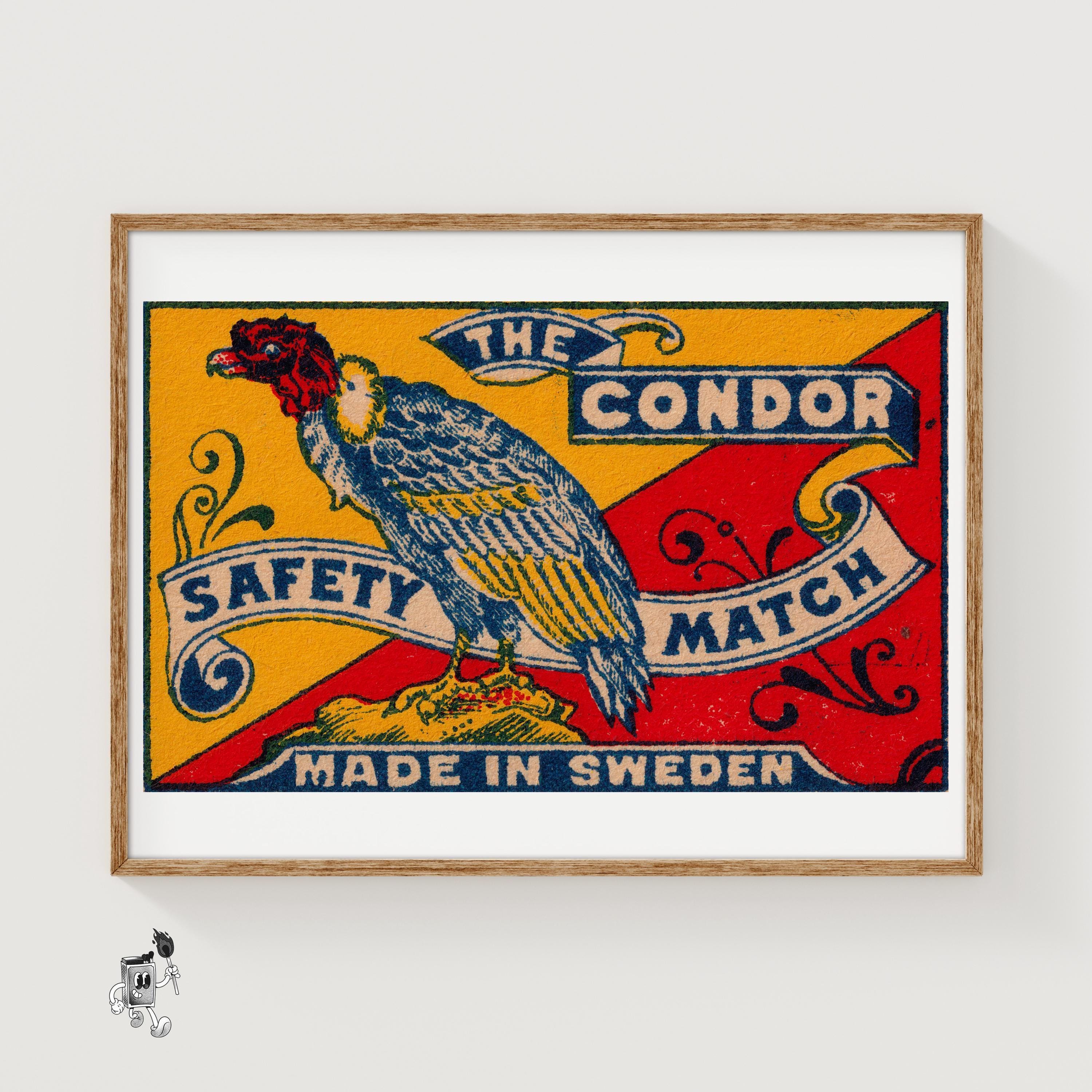 The Condor - Matchbox Print - Sweden Wall Art - Vintage Sweden Art - Matchbox Wall Poster - Vintage Poster Print