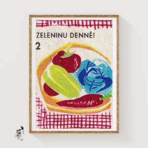 Schüssel mit Gemüse - Vintage Tschechische Streichholzschachtel Label Druck