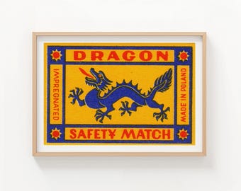 Drake Matchbox Tillverkad i Polen Vintage Matchbox Etiketttryck, Vintage Utskrivbar Väggkonst | Digital Nedladdning