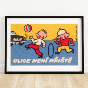 Lámina artística infantil checa colorida / Decoración de pared coleccionable de los años 30 / Póster europeo vintage / Decoración única para habitación infantil (A4)