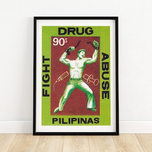 Kampf Suchtmittel - Filippinische Vintage Kunst - Briefmarke Druck - Ästhetische Wandkunst - Briefmarke Wand Poster - Vintage Poster Druck