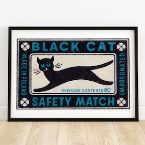 Black Cat - Matchbox Print - Czech Wall Art - Vintage Czech Art - Matchbox Wall Poster - Vintage Poster Print