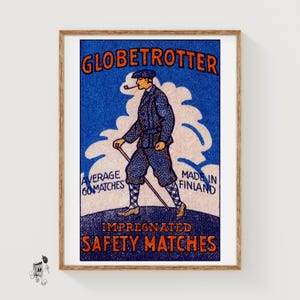 Globetrotter - Matchbox Print - Aesthetic Wall Art - Vintage Swedish Art - Matchbox Wall Poster - Vintage Poster Print