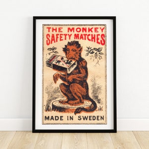The Monkey - Matchbox Print A4 Size - Sweden Wall Art - Vintage Sweden Art - Matchbox Wall Poster - Vintage Poster Print