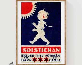 Walking Child - Sweden - Matchbox Print - Aesthetic Wall Art - Vintage Dutch Art - Matchbox Wall Poster - Vintage Poster Print