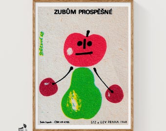 Person Made of Fruit - Matchbox Print - Czech Wall Art - Vintage Czech Art - Matchbox Wall Poster - Vintage Poster Print