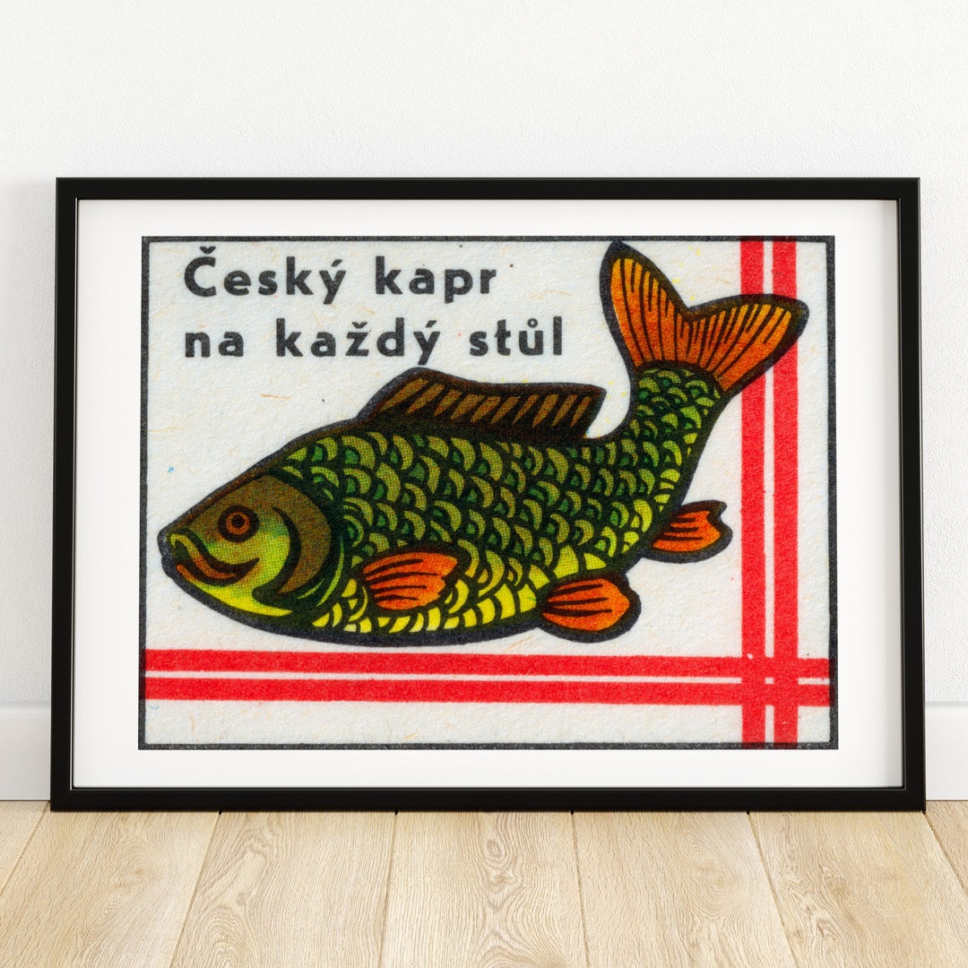 Green Carp Fish Matchbox Print Czech Wall Art Vintage Czech Art ...