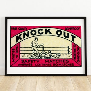 Knock Out Boxing - Matchbox Print - Aesthetic Wall Art - Vintage Swedish Art - Matchbox Wall Poster - Vintage Poster Print