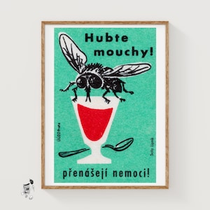 Flies Transmit Diseases - Matchbox Print - Czech Wall Art - Vintage Czech Art - Matchbox Wall Poster - Vintage Poster Print