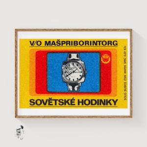 Vintage Watch - Matchbox Print - Czech Wall Art - Vintage Czech Art - Matchbox Wall Poster - Vintage Poster Print