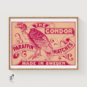 The Purple Condor - Matchbox Print - Sweden Wall Art - Vintage Sweden Art - Matchbox Wall Poster - Vintage Poster Print