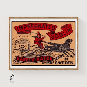 Imprägnierter Kobold - Streichholzschachteldruck - Schweden Wandkunst - Vintage Schweden Kunst - Streichholzschachtel-Wandposter - Vintage Poster-Druck