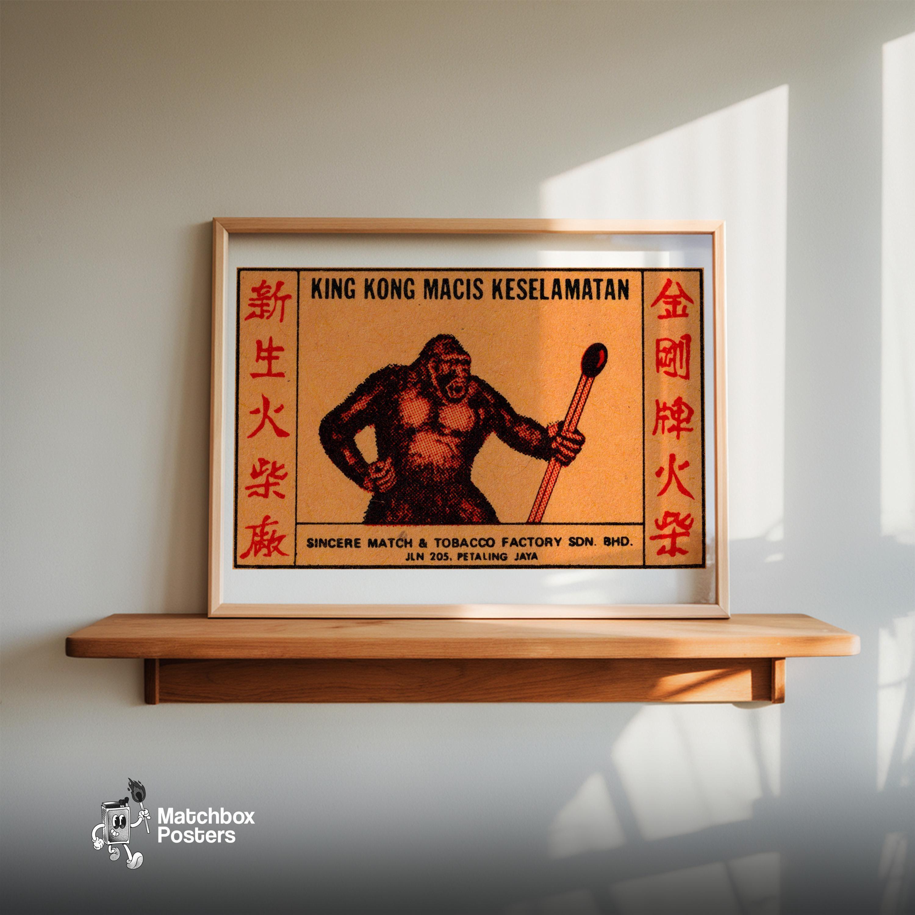 Gorilla Holding A Large Matchstick Malaysia Mid-century Matchbox