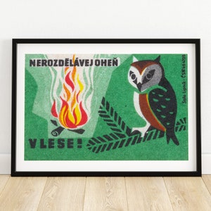 Don't Light Fires! - Matchbox Print - Czech Wall Art - Vintage Czech Art - Matchbox Wall Poster - Vintage Poster Print