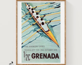 Konsttryck med Matchbox-ask från roddlaget, litauisk vintage från mitten av århundradet (sportdekor)