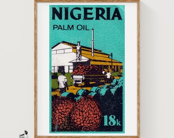 Vintage Nigeriaanse palmoliestempel, fabrieksafbeelding (ingelijst)