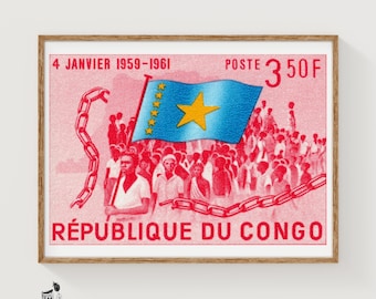 Congolese Liberation - Vintage Congo Art - Postage Stamp Print - Aesthetic Wall Art - Postage Stamp Wall Poster - Vintage African Art
