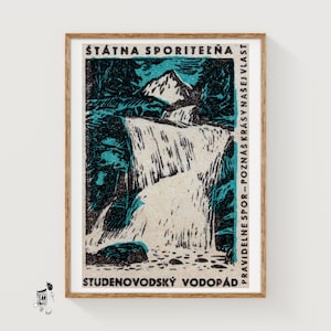 Waterfall - - Matchbox Print - Aesthetic Wall Art - Vintage Eastern Europe Art - Matchbox Wall Poster - Vintage Poster Print