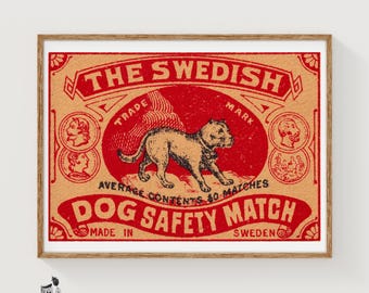 Black Dog - Matchbox Print - Sweden Wall Art - Vintage Sweden Art - Matchbox Wall Poster - Vintage Poster Print