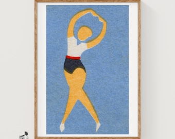 The Dancer Matchbox Art Print, Tsjechoslowaakse vintage minimalistisch (studiodecor)