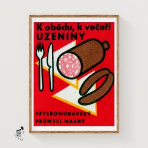 Sausage and Cured Meats - Matchbox Print - Aesthetic Wall Art - Vintage Czech Art - Matchbox Wall Poster - Vintage Poster Print