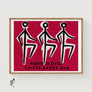 Exercise Each Day! - Matchbox Print - Czech Wall Art - Vintage Czech Art - Matchbox Wall Poster - Vintage Poster Print