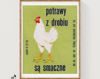 ¡Las aves son deliciosas! - Impresión de caja de cerillas - Arte mural estético - Arte vintage de Europa del Este - Póster de caja de cerillas - Impresión de póster vintage