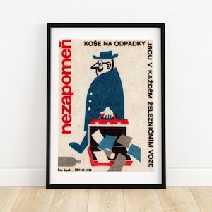Man laat koffer vallen - luciferafdruk - esthetische muurkunst - vintage Tsjechische kunst - luciferdoosje muurposter - vintage posterafdruk