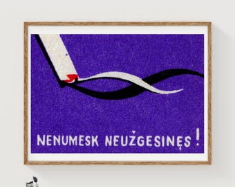 Cigarette Smoke Matchbox Art Print, Lithuanian Vintage Modernist (Office Decor)